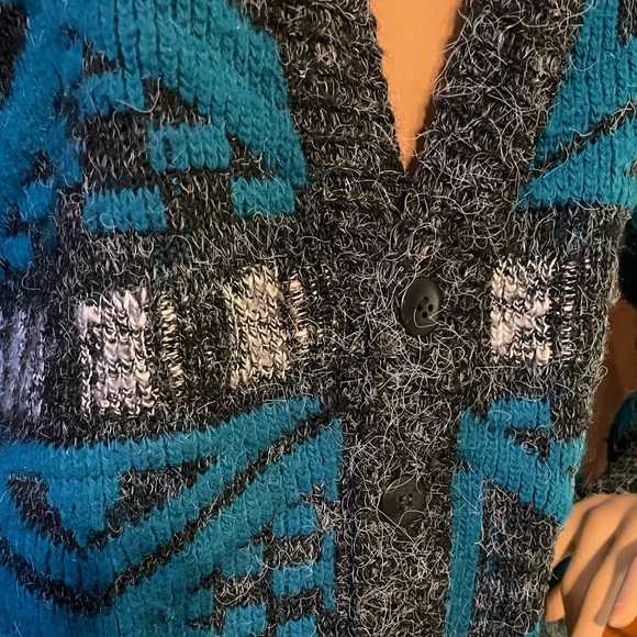 MEDIUM MENS XSTATX abstract Geometric print Grandpa Sweater Cardigan 90s USA - Picture 2 of 5